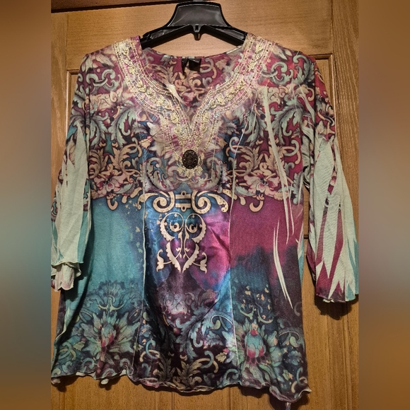 New Directions Women's Multicolor Boho Patterned Top Size 1X - Picture 13 of 14